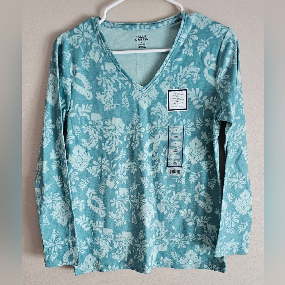 Women's Blue Floral Long Sleeve Top